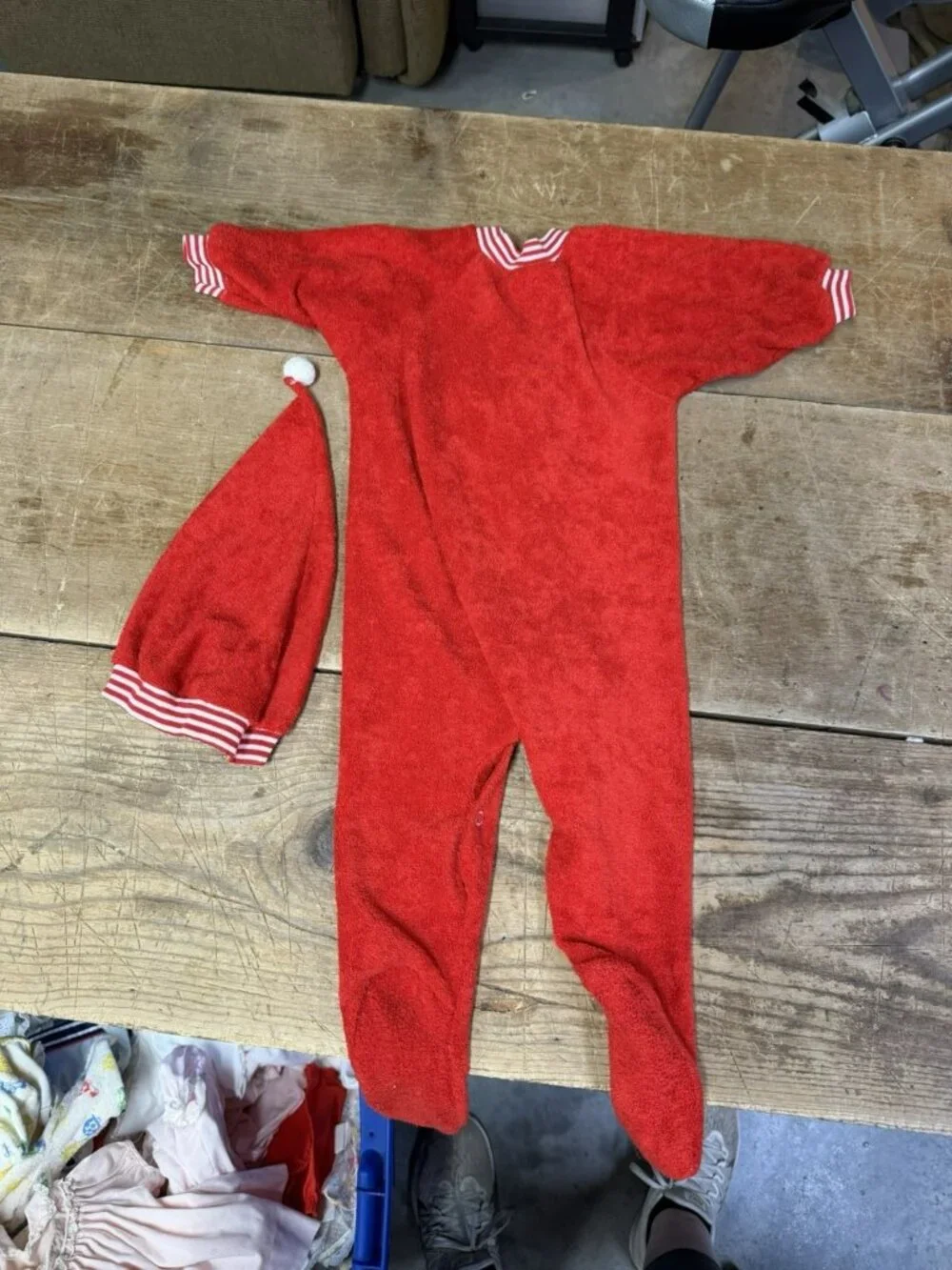 Vintage 1980s Alexis Terry Cloth 2T Sleeper Christmas Candy Cane Red Cap Toddler